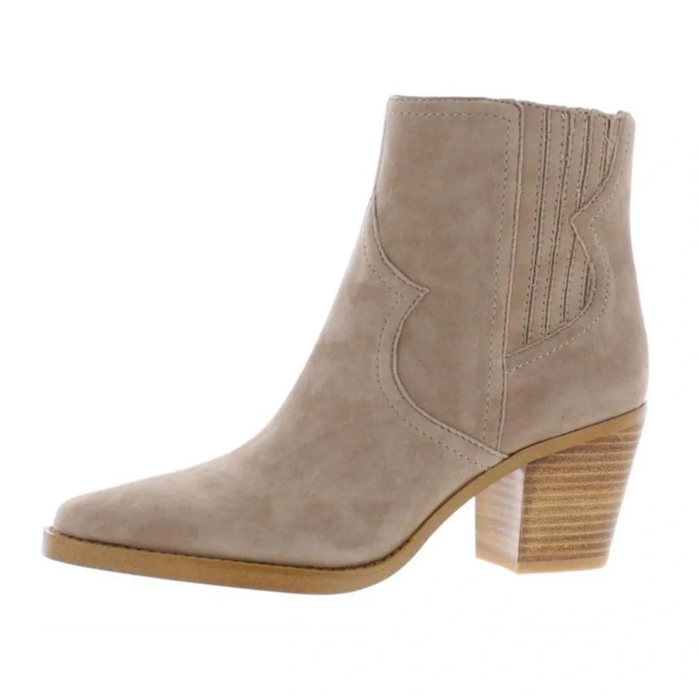 Lucky Brand Womens Jaide Taupe Suede Ankle Cowboy, Western Boots Shoes 9.5M - Picture 2 of 7